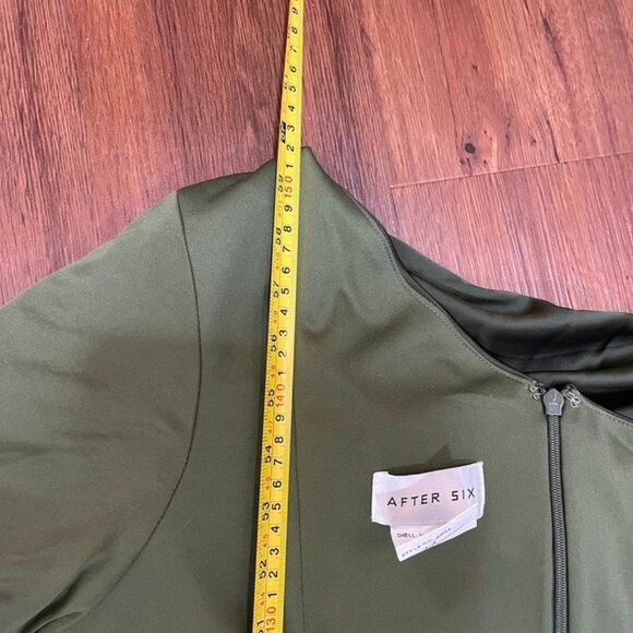 After Six “Nathalie” Ruched One-Shoulder Satin Gown – Size L (Olive Green) - Picture 15 of 16